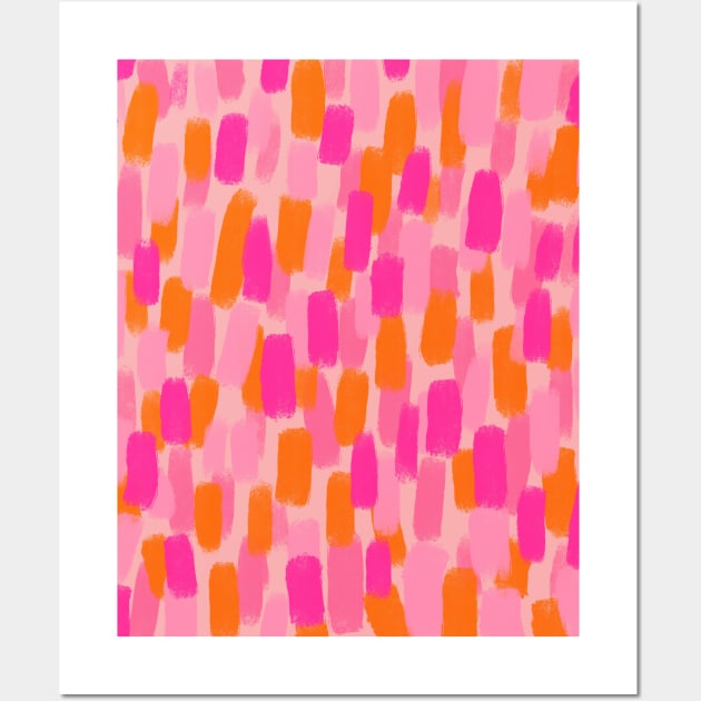 Abstract, Pink with Orange, Paint Brush Effect Wall Art by OneThreeSix